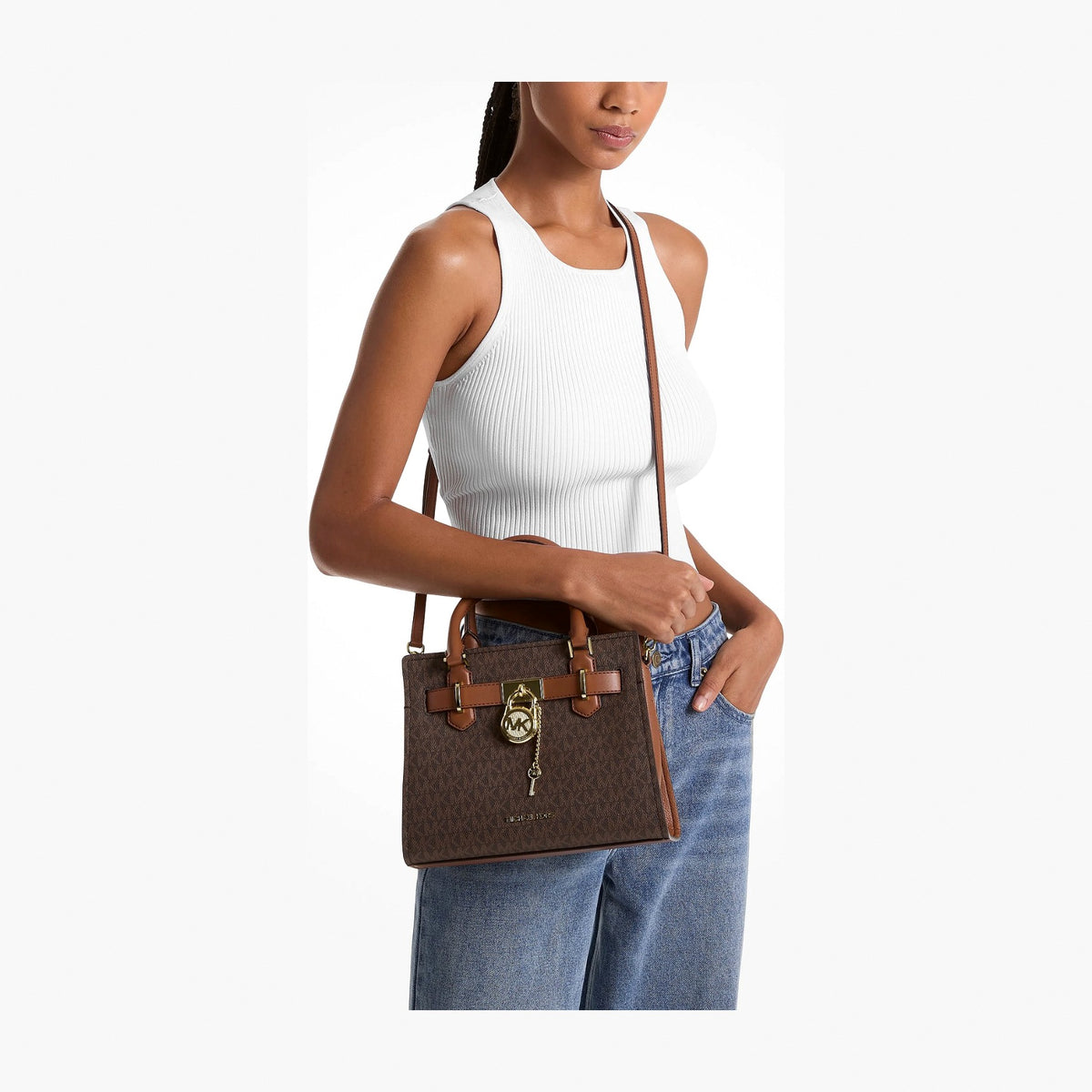 Michael Kors Landon Small Logo Satchel - BROWN