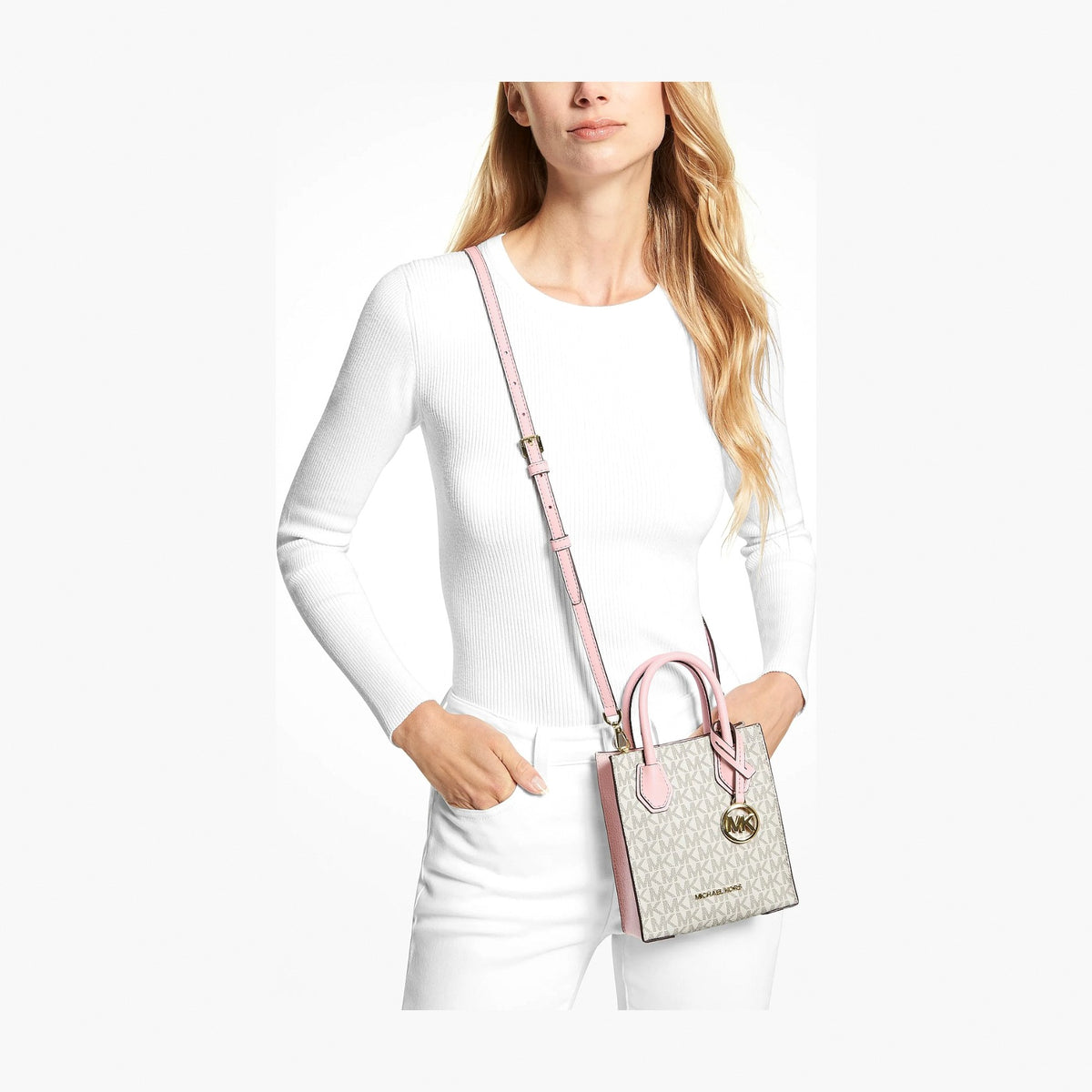 Michael Kors Mercer Extra-Small Logo and Leather Crossbody Bag - PWD BLSH MLT