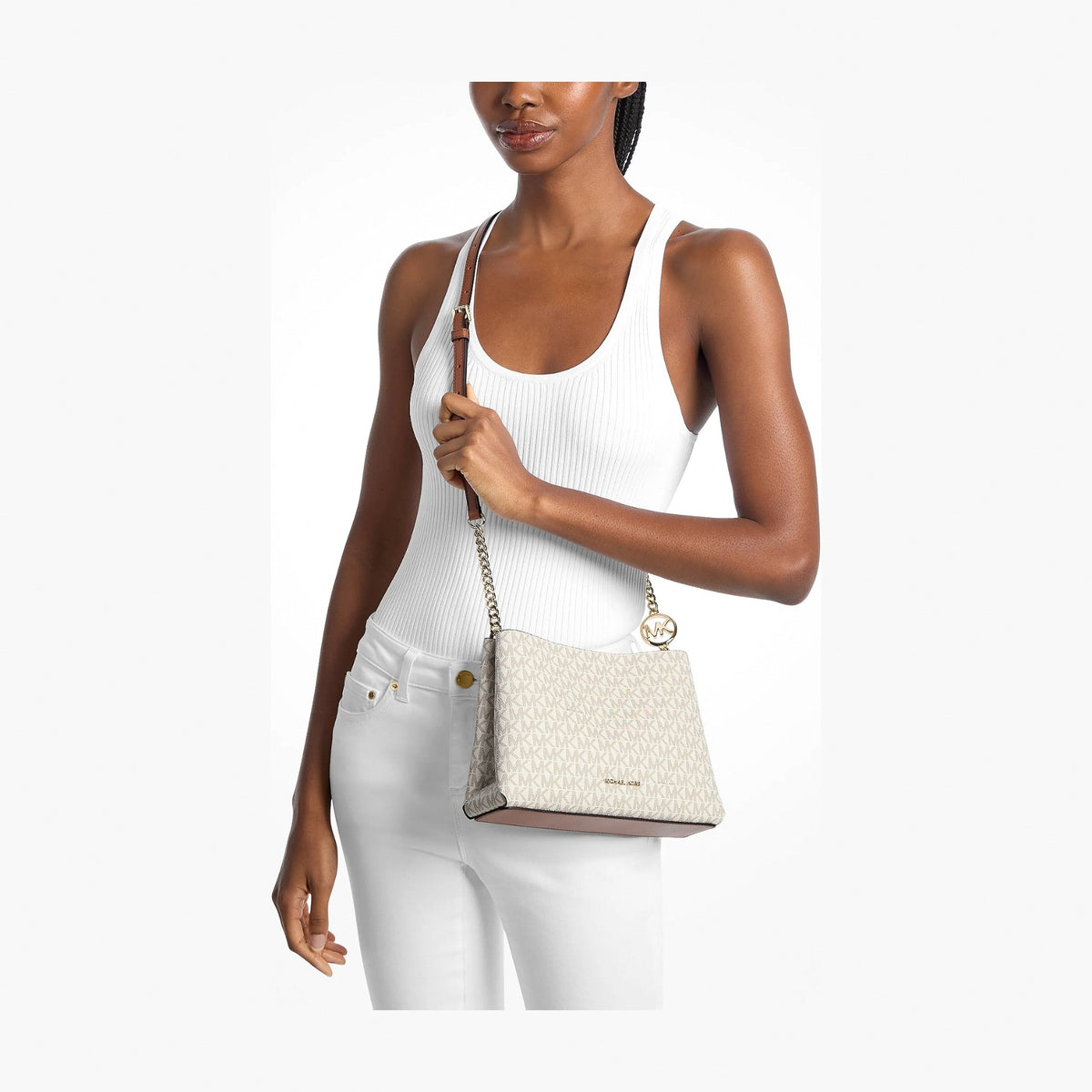 Michael Kors Christina Small Signature Logo Crossbody Bag - VANILLA