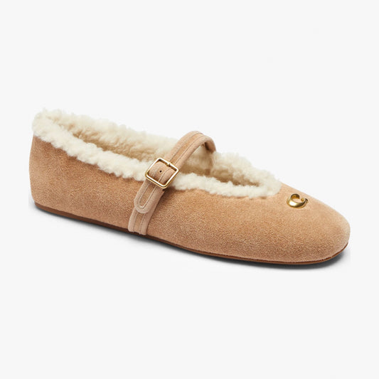Coach Sculpted C Mary Jane In Shearling - Soft Beige