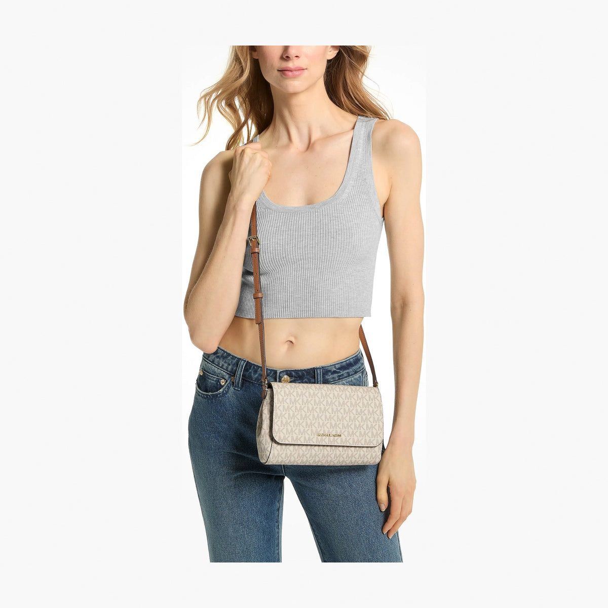 Michael Kors Medium Signature Logo Convertible Crossbody Bag - VANILLA