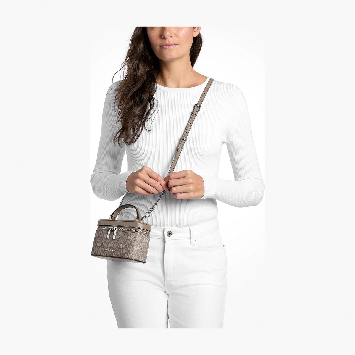 Michael Kors Vivi Small Signature Logo Vanity Crossbody Bag - MUSHROOM