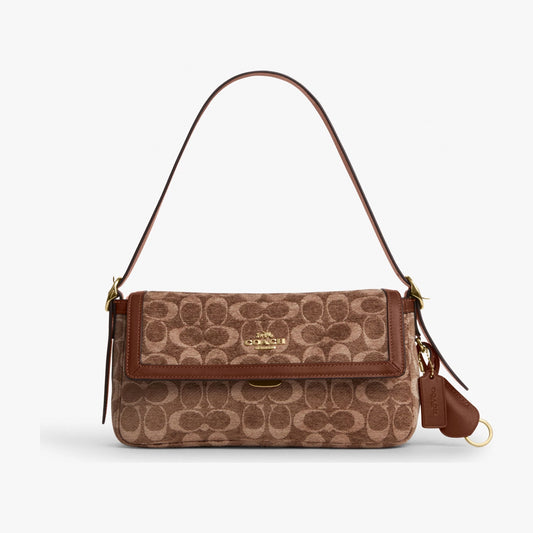 Coach Etta Small Flap Shoulder Bag In Signature Chenille - Gold/Light Khaki/Vintage Brown