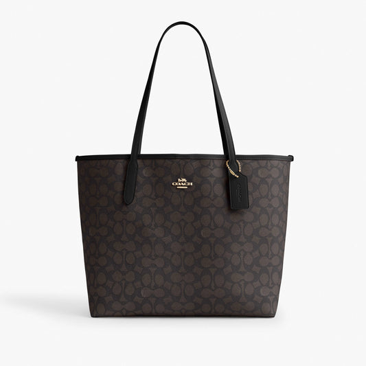Coach City Tote Bag In Signature Canvas - Gold/Walnut/Black