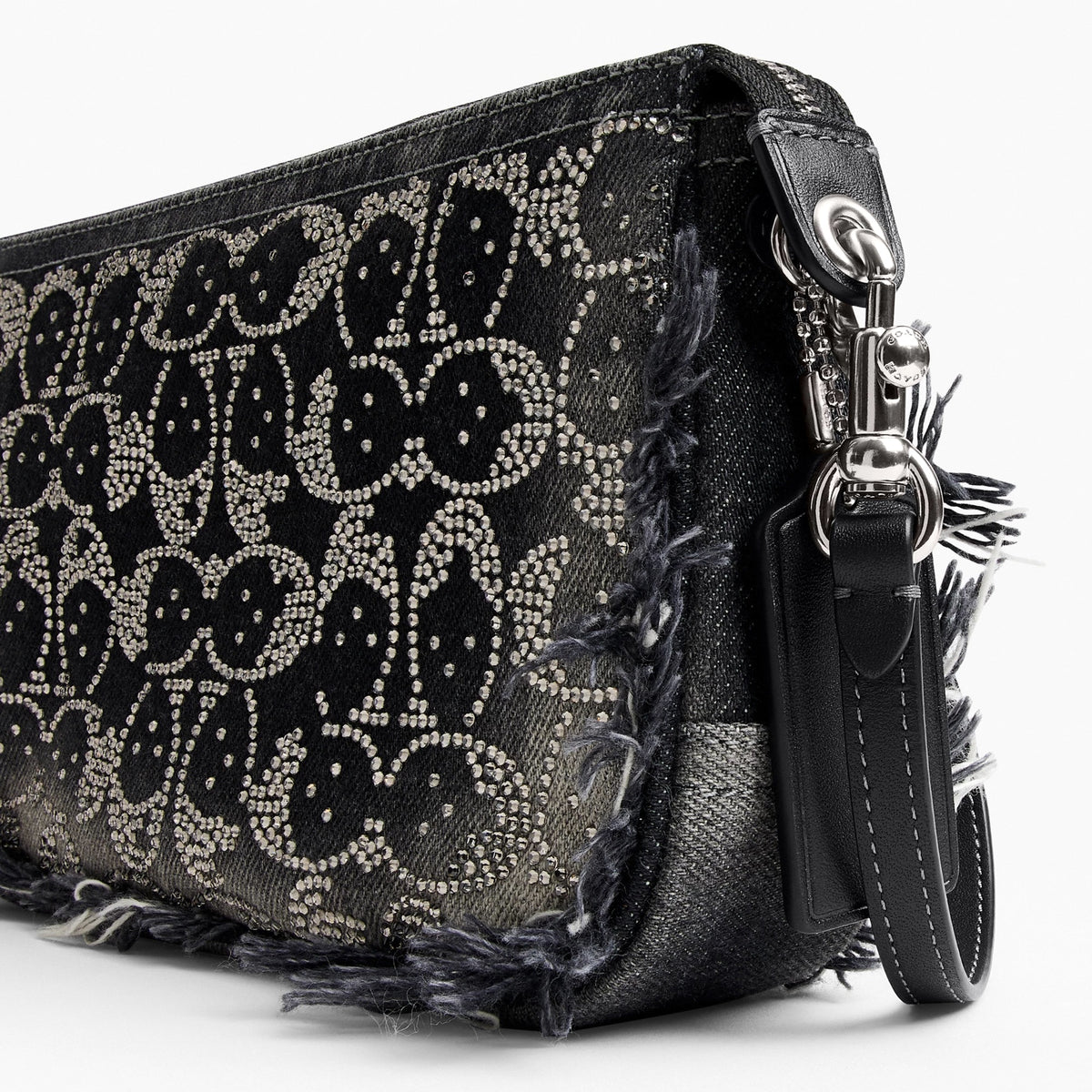 Coach Plaza Bag In Regenerative Cotton Denim With Loved Crystal Signature - Silver/Black
