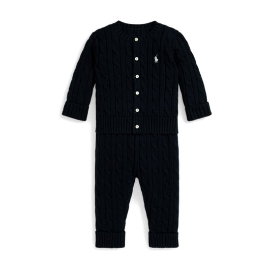 Baby Cable-Knit Cotton Cardigan & Pant - Navy
