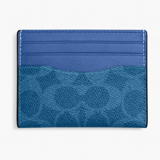 Coach Slim ID Card Case In Signature Canvas - Blue Aqua