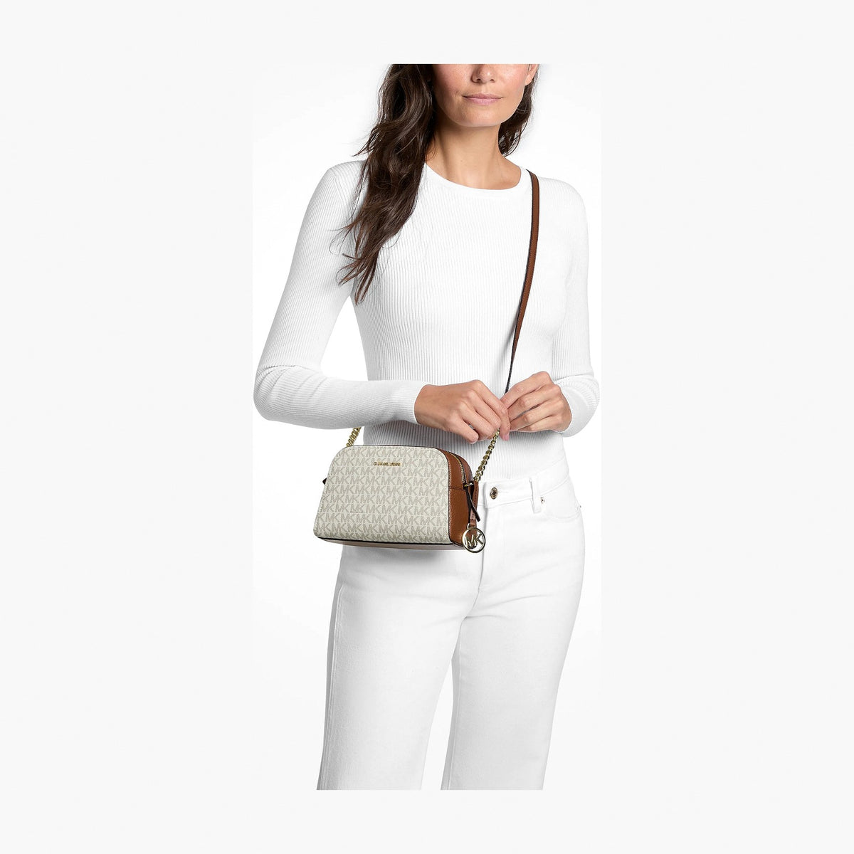 Michael Kors Ashton Extra-Small Signature Logo Camera Crossbody Bag - VANILLA
