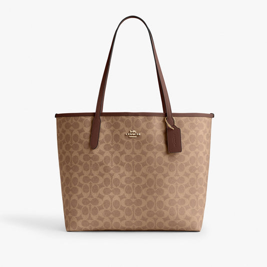 Coach City Tote Bag In Signature Canvas - Gold/Tan/Brown