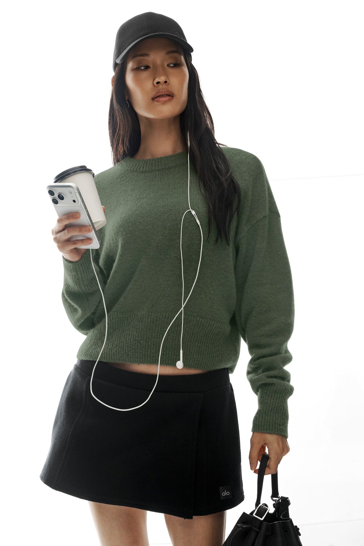 Alo Yoga Wool Cashmere Cropped New Class Crewneck Sweater - Bamboo Green