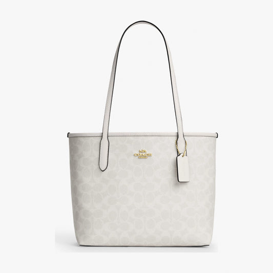 Coach Medium City Tote Bag In Signature Canvas - Gold/White/Chalk