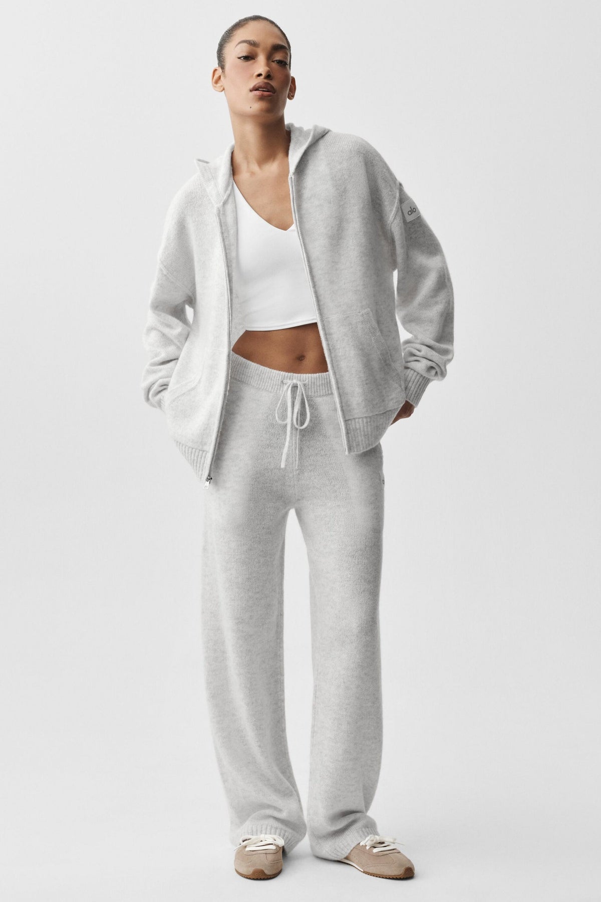 Alo Yoga Wool Cashmere New Class Full Zip Hoodie - White Heather