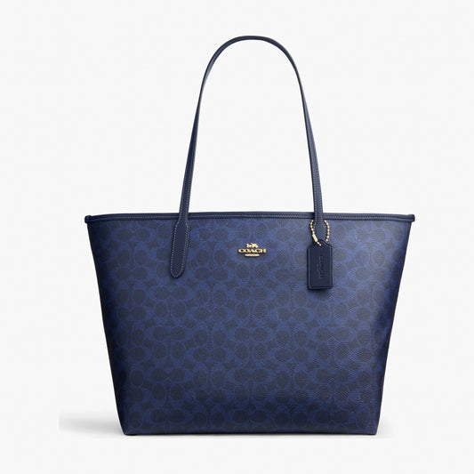 Coach City Tote Bag In Signature Canvas - Gold/Navy