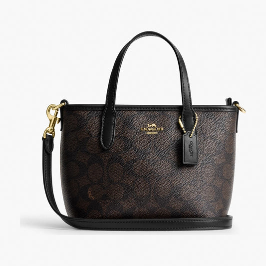 Coach City Mini Tote Bag In Signature Canvas - Gold/Walnut/Black