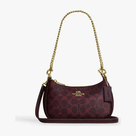 Coach Teri Mini Crossbody Bag In Signature Canvas - Gold/Black Currant