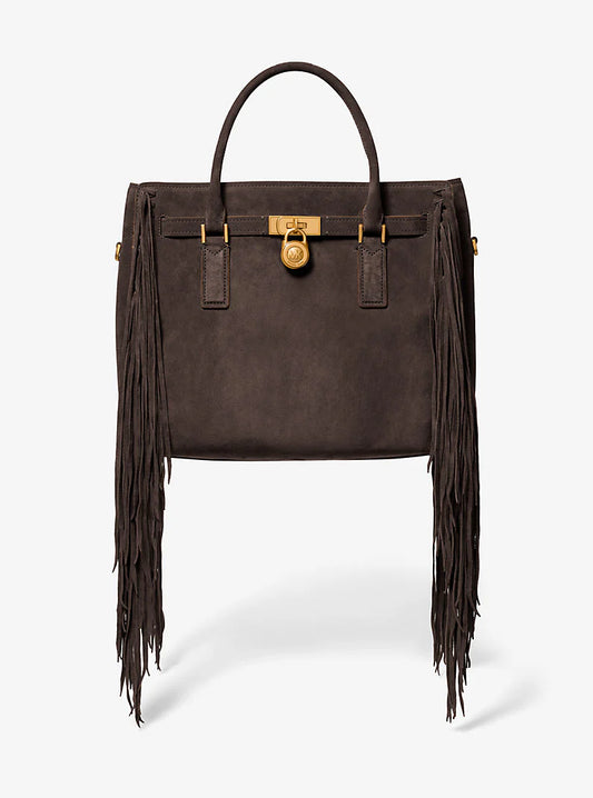Michael Kors Women's Hamilton Moderne Large Fringed Suede Satchel Bag