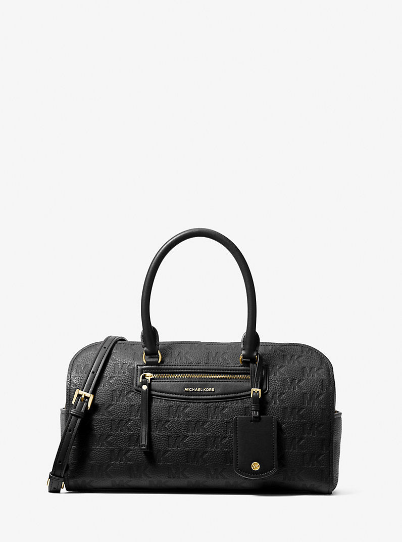 Michael Kors Jet Set Travel Medium Logo Embossed Leather Duffel Crossbody Bag