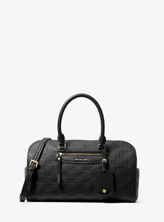 Michael Kors Jet Set Travel Medium Logo Embossed Leather Duffel Crossbody Bag