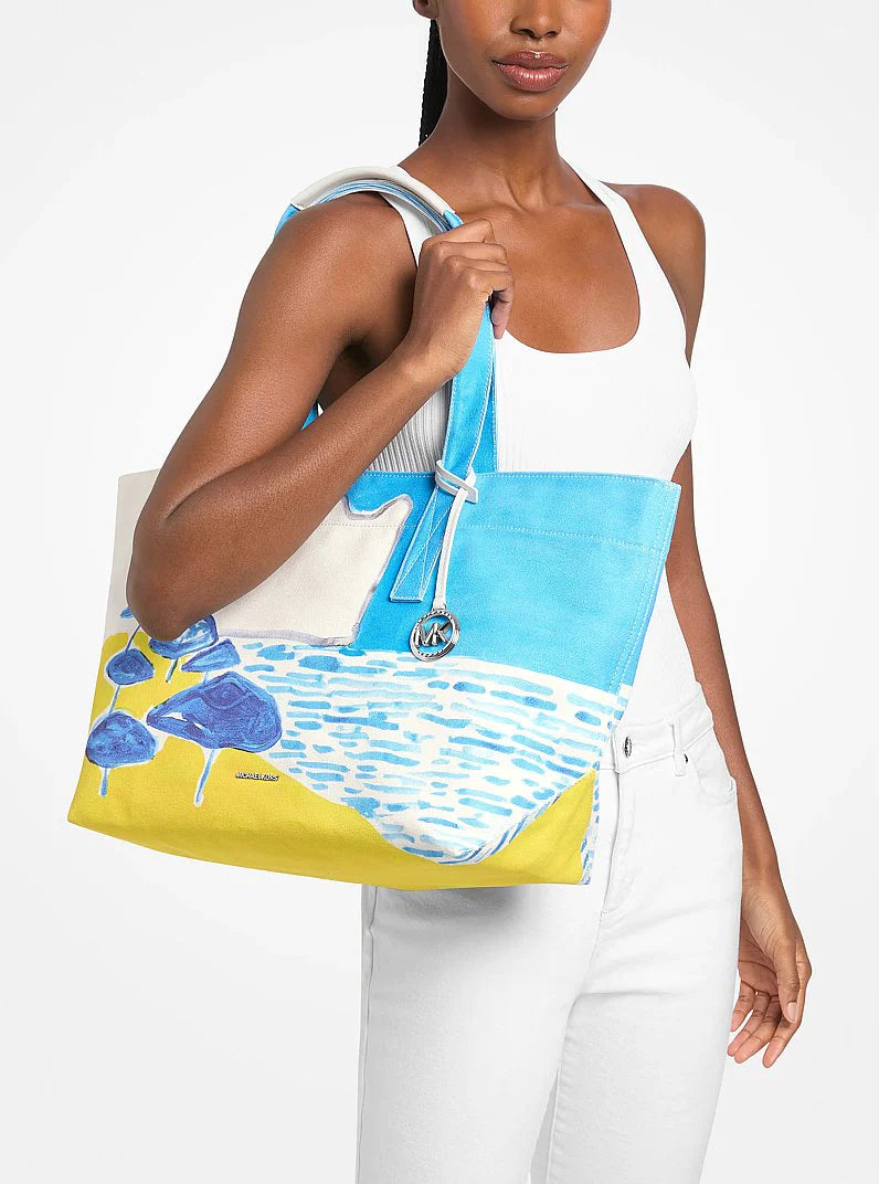 Michael Kors Michael Kors X Christina Zimpel Large Cotton Canvas Tote Bag-MILOS BLUE
