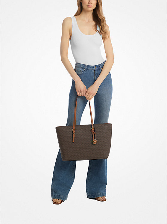 Michael Kors Quinn Large Signature Logo and Leather Tote Bag