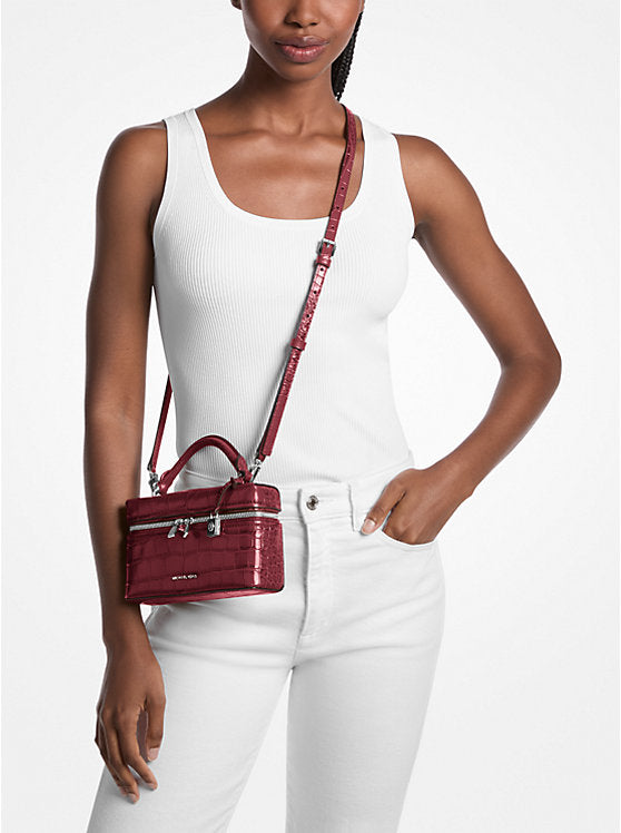 Michael Kors Jana Extra-Small Crocodile Embossed Leather Crossbody Bag