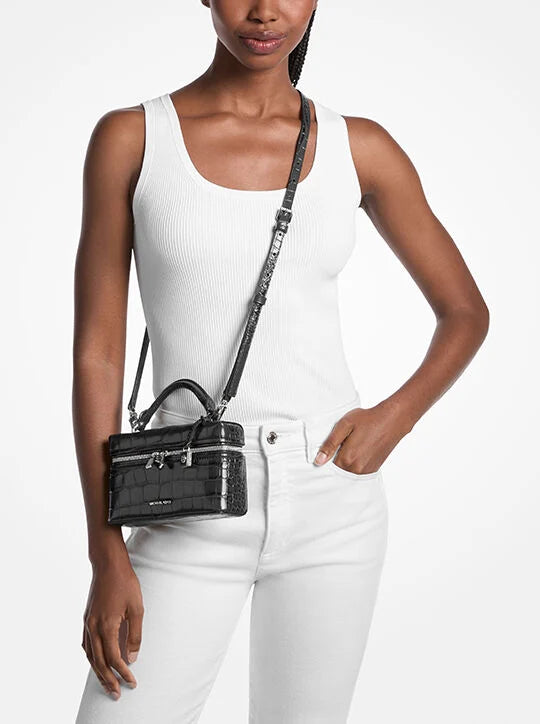 Michael Kors Jana Extra-Small Crocodile Embossed Leather Crossbody Bag