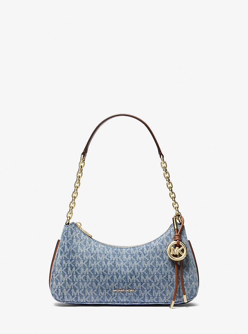 Michael Kors Nolita Medium Signature Logo Print Denim Chain Pochette