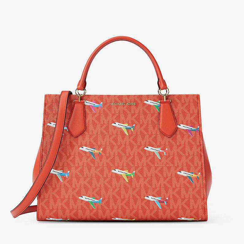 Michael Kors Marilyn Medium Printed Signature Logo Satchel Bag