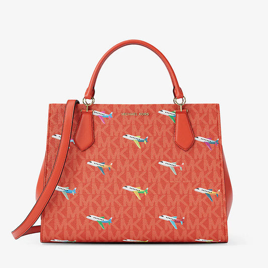 Michael Kors Marilyn Medium Printed Signature Logo Satchel Bag