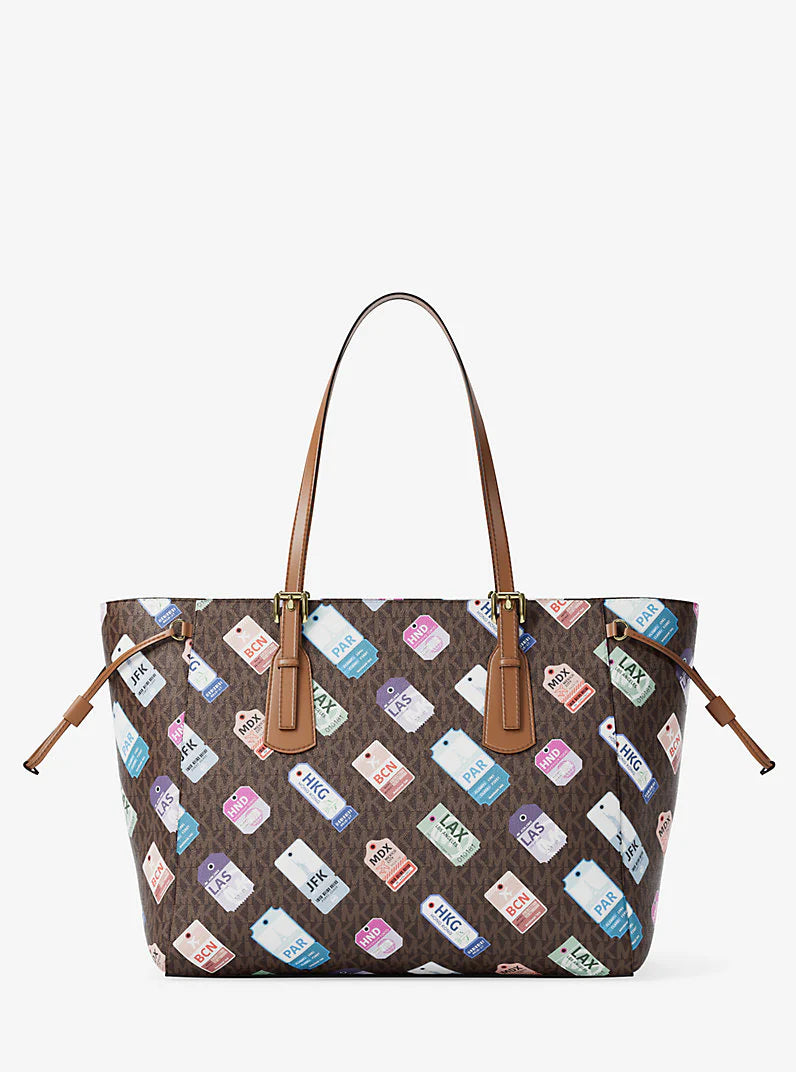 Michael Kors Voyager Large Printed Signature Logo Tote Bag