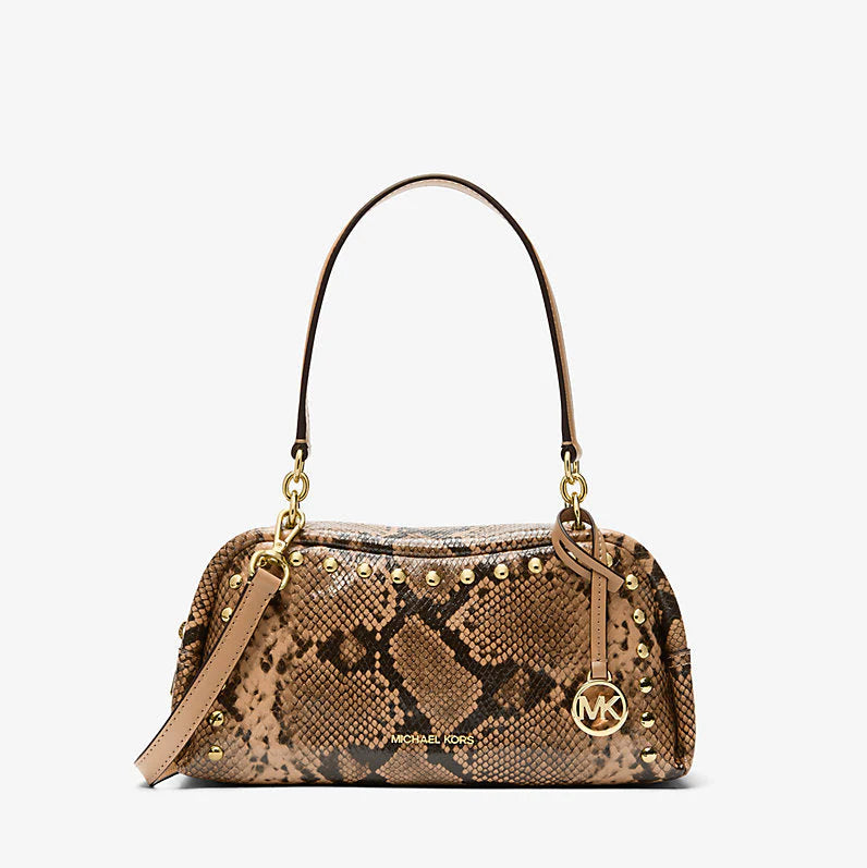 Michael Kors Cecily Small Studded Snake Embossed Shoulder Bag