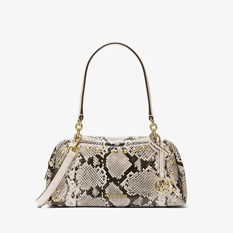 Michael Kors Cecily Small Studded Snake Embossed Shoulder Bag