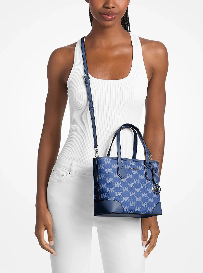 Michael Kors Eva Extra-Small Logo Jacquard Denim Convertible Tote Bag