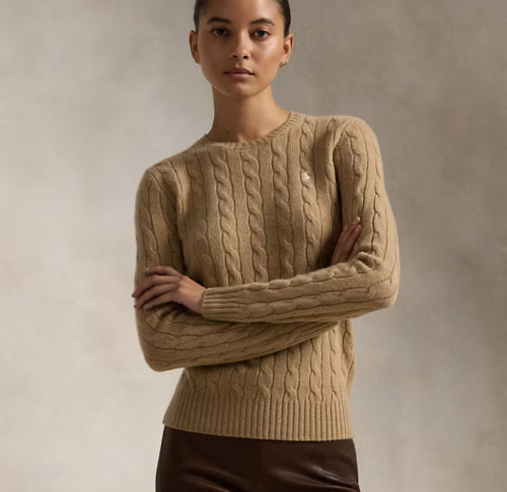 Polo Ralph Lauren Cable-Knit Wool-Cashmere Sweater Camel Melange