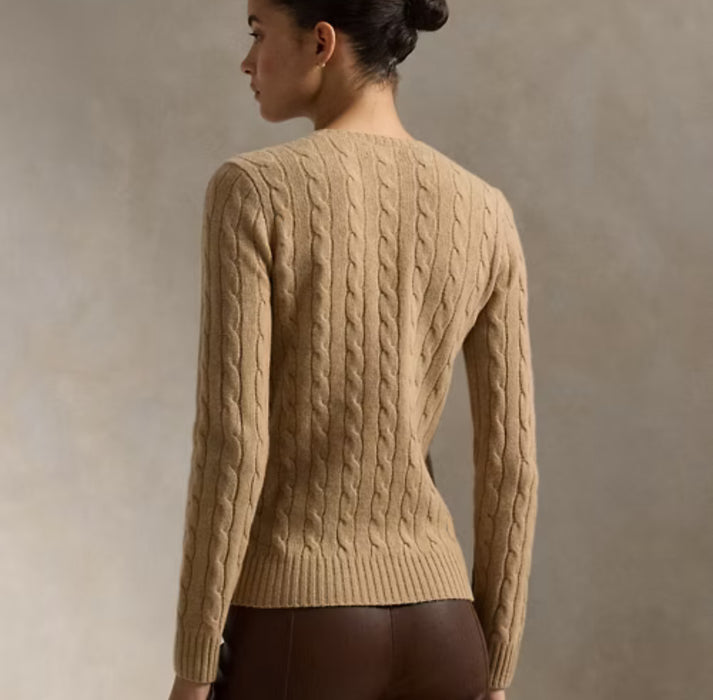 Polo Ralph Lauren Cable-Knit Wool-Cashmere Sweater Camel Melange