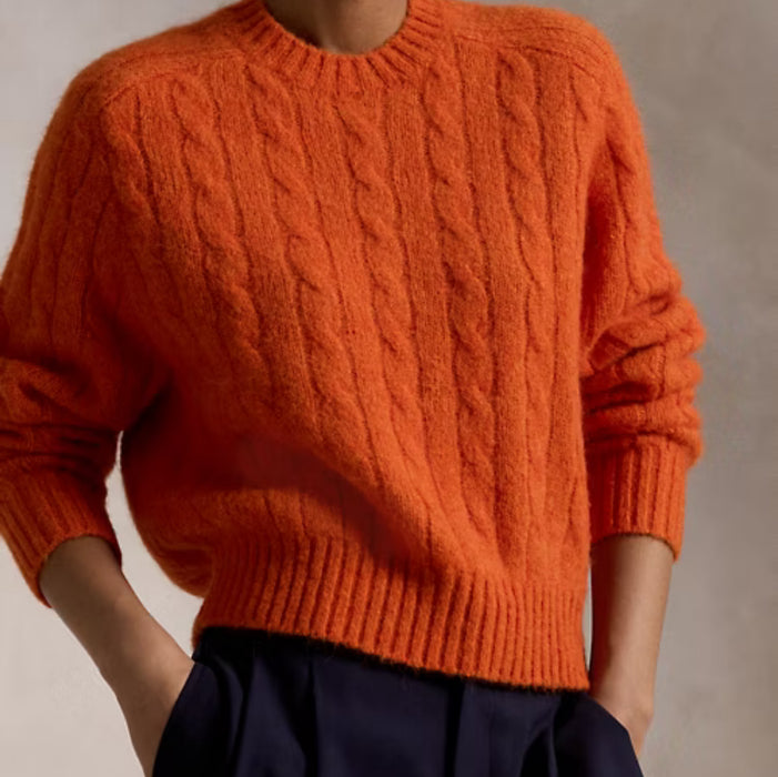 Polo Ralph Lauren Cable-Knit Wool-Blend Crewneck Sweater Orange