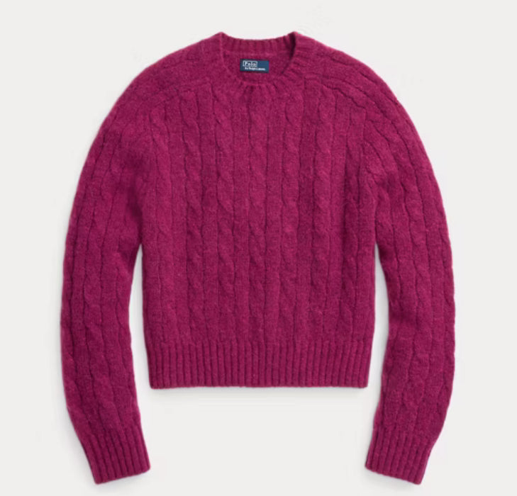 Polo Ralph Lauren Cable-Knit Wool-Blend Crewneck Sweater Plum