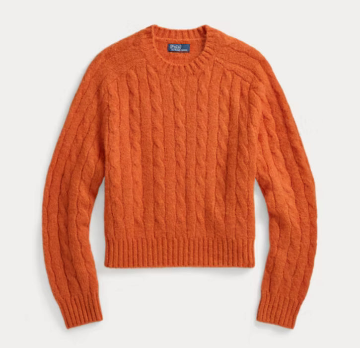 Polo Ralph Lauren Cable-Knit Wool-Blend Crewneck Sweater Orange