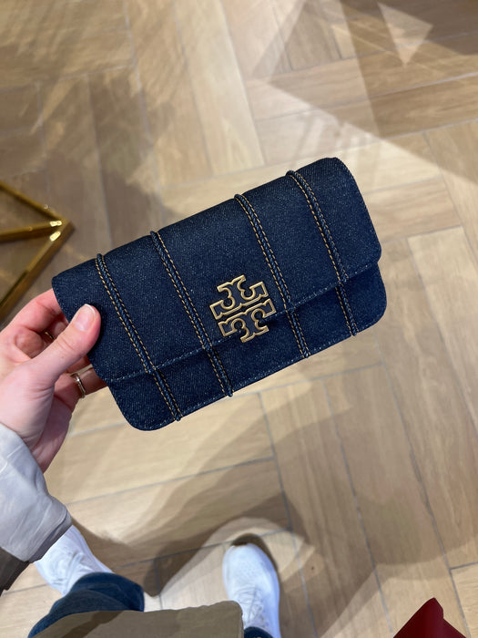 Tory Burch Britten Denim Wristlet Crossbody