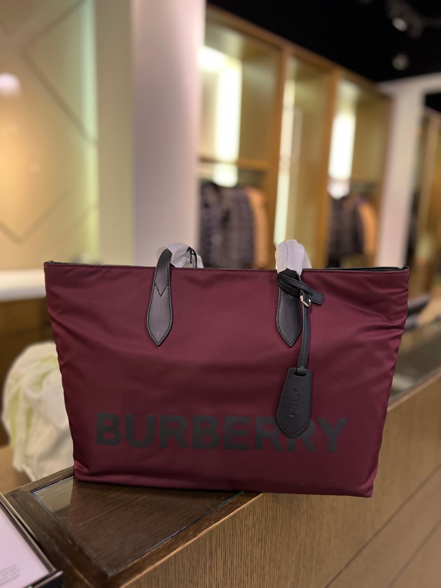 Burberry Burgundy Shopping Bag