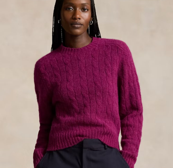 Polo Ralph Lauren Cable-Knit Wool-Blend Crewneck Sweater Plum