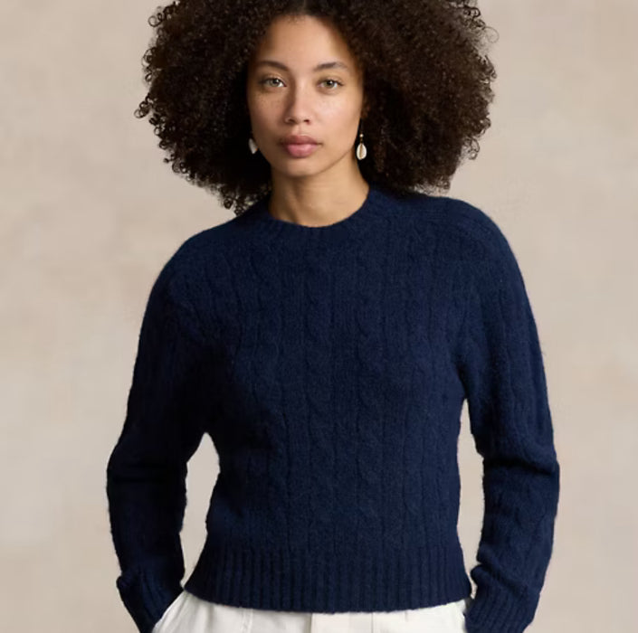 Polo Ralph Lauren Cable-Knit Wool-Blend Crewneck Sweater Navy