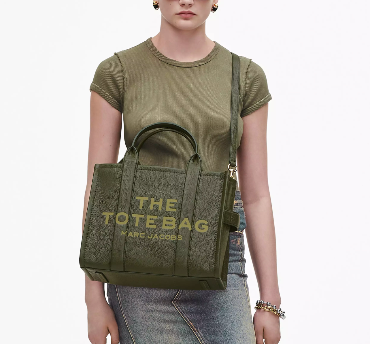 Marc Jacobs Leather Medium Tote Bag-Forest