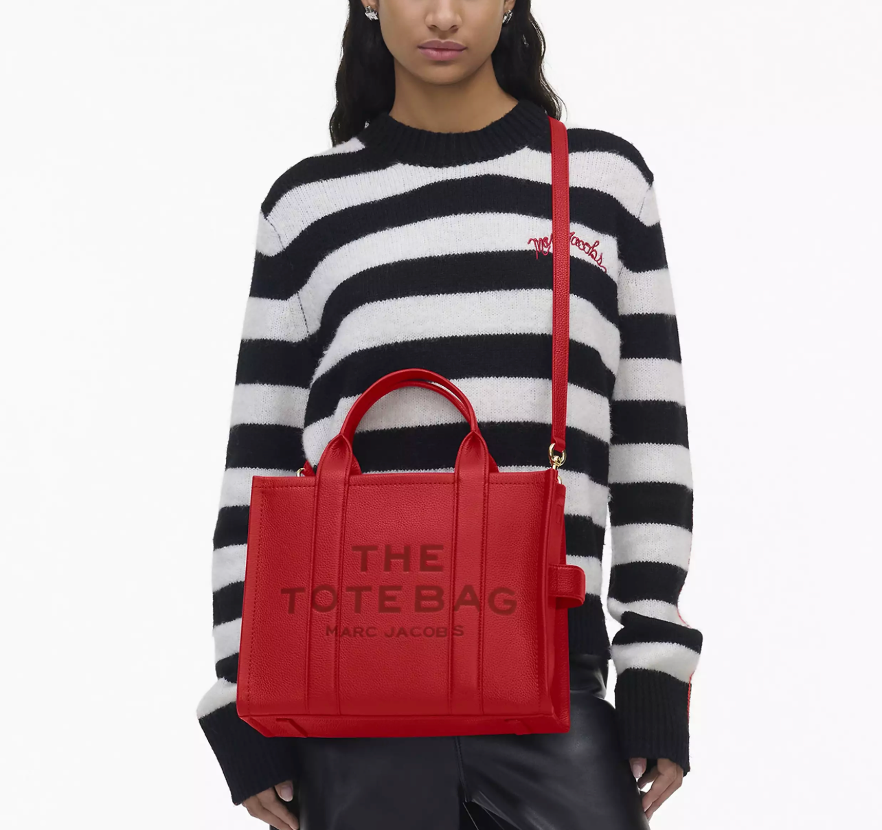 Marc Jacobs Leather Medium Tote Bag-True Red