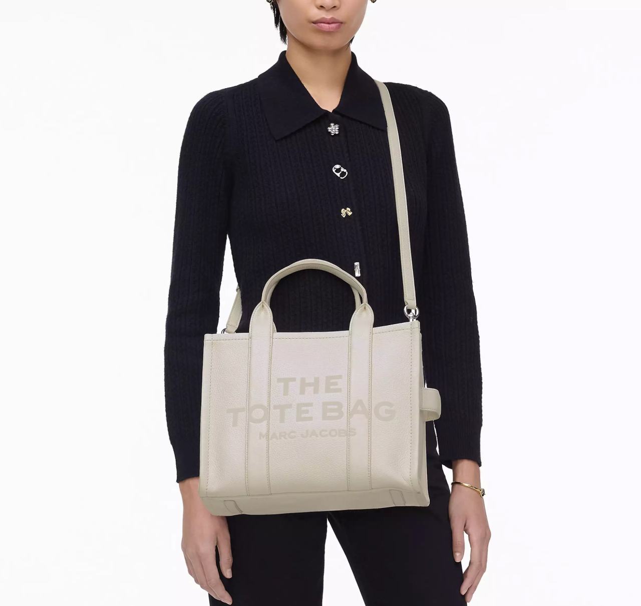 Marc Jacobs Leather Medium Tote Bag-Cotton/Silver