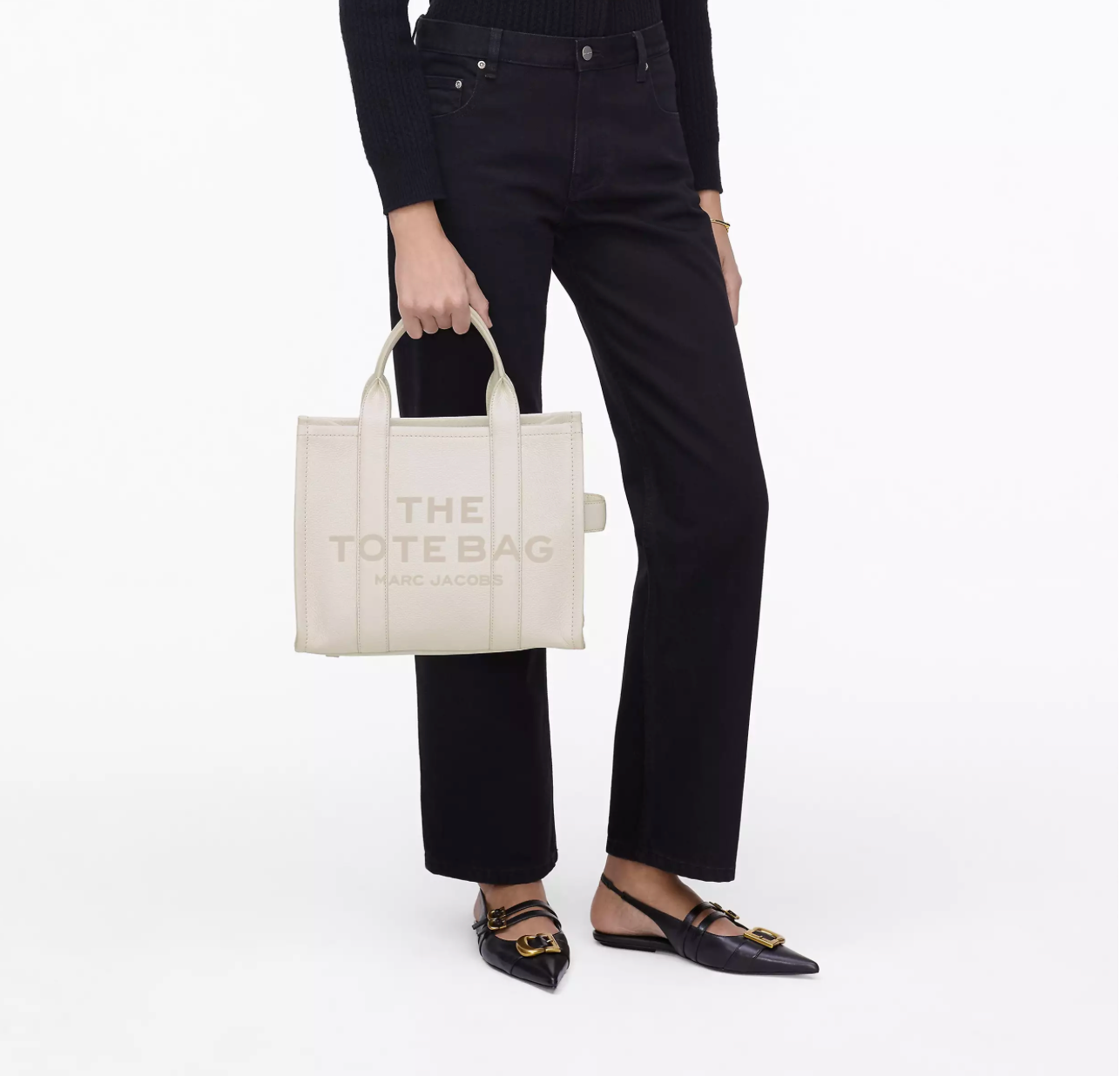 Marc Jacobs Leather Medium Tote Bag-Cotton/Silver