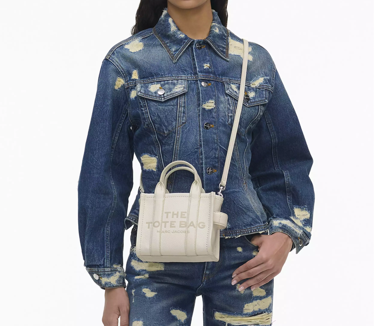 Marc Jacobs The Leather Crossbody Tote Bag-Cotton/Silver