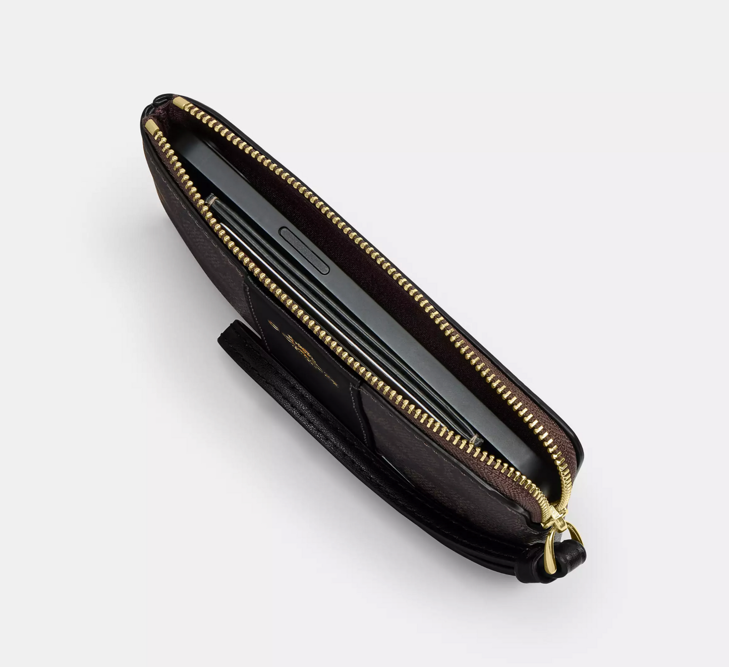 Coach Corner Zip Wristlet In Signature Canvas With Stripe
