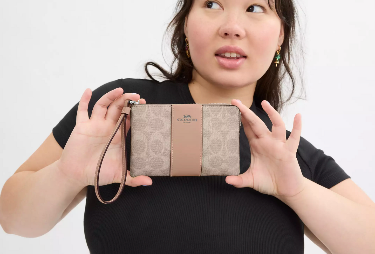 Coach Corner Zip Wristlet In Signature Canvas With Stripe