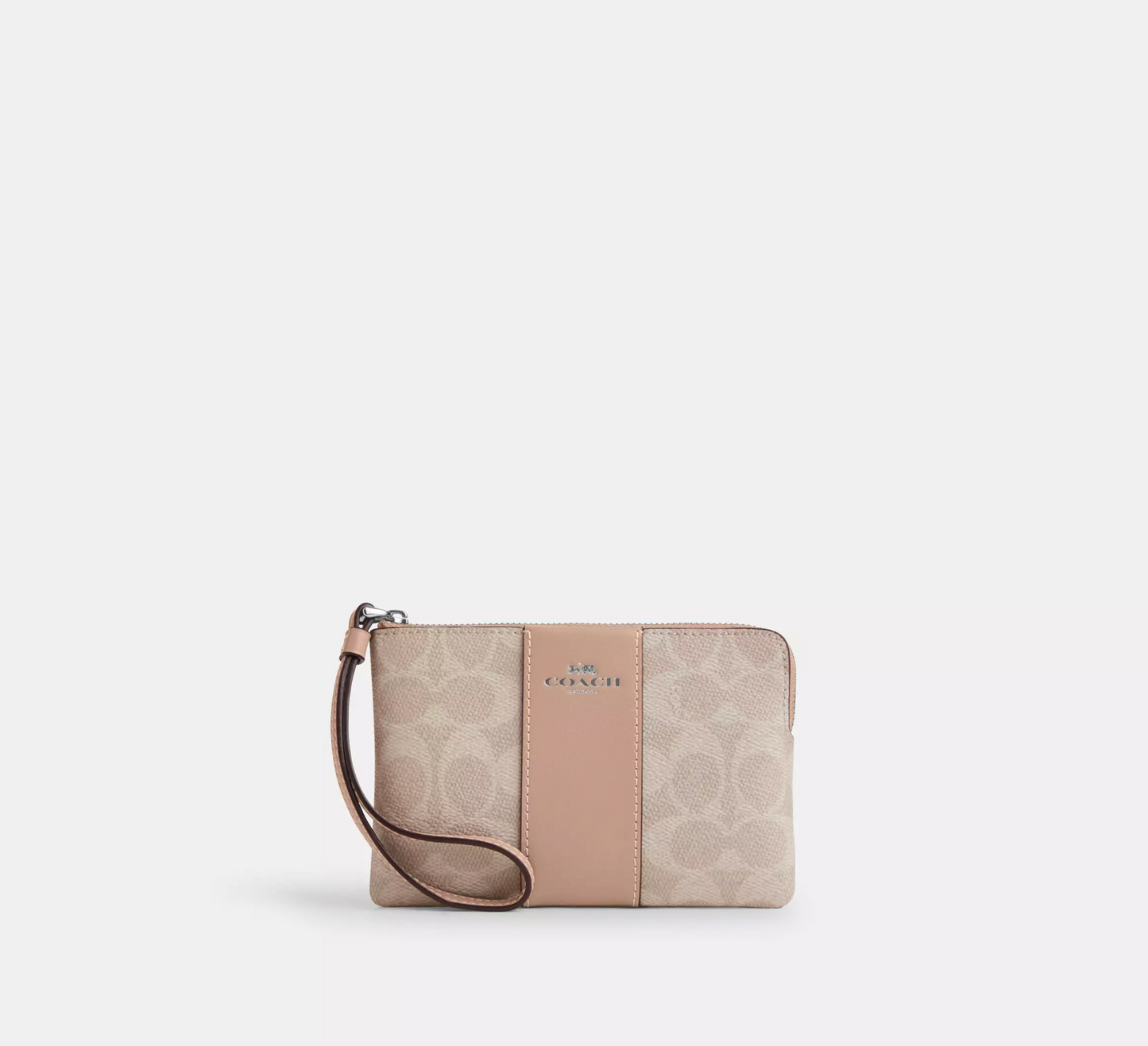 Coach Corner Zip Wristlet In Signature Canvas With Stripe